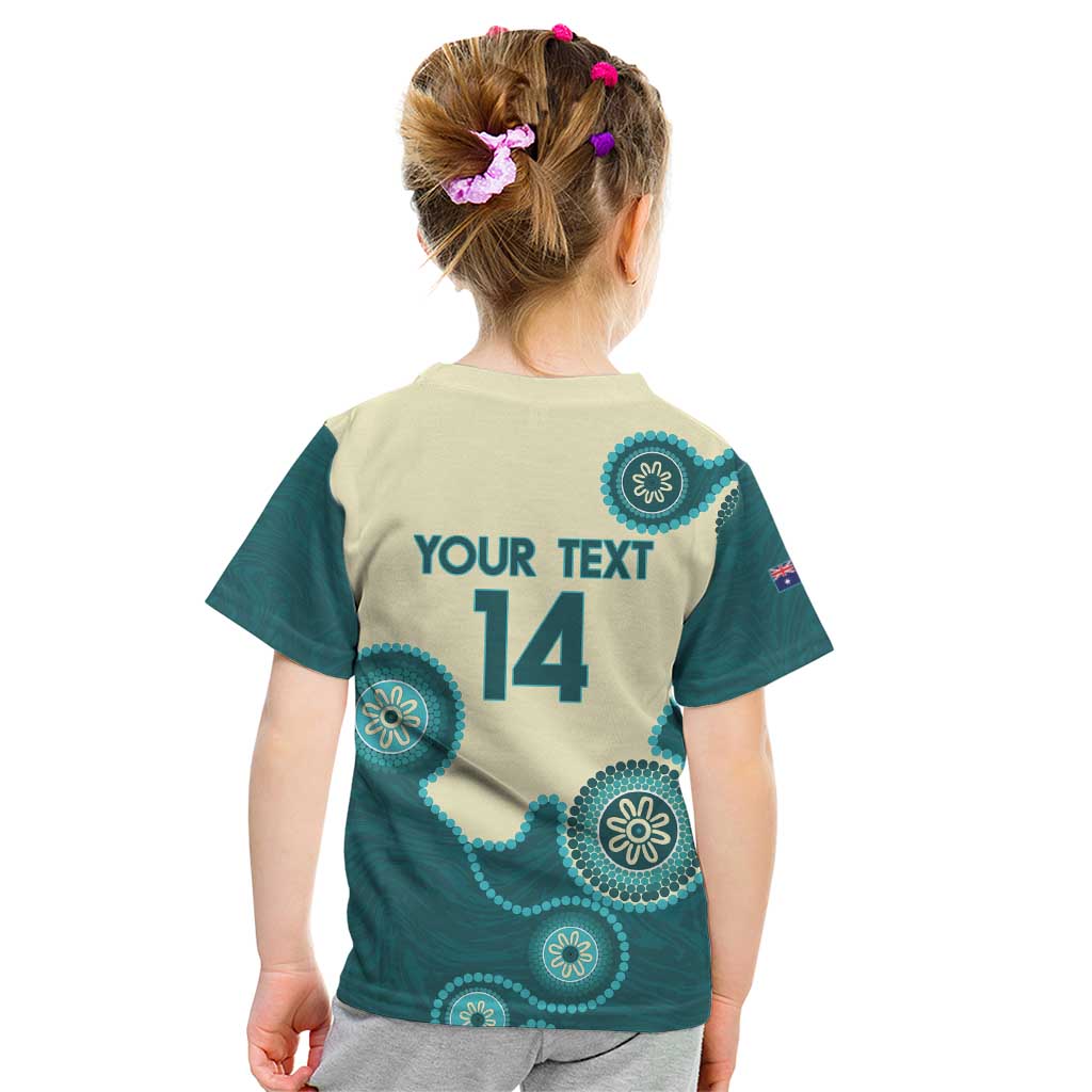 Custom Australia Boomers Kid T Shirt Aboriginal With Marble Pattern - Cyan