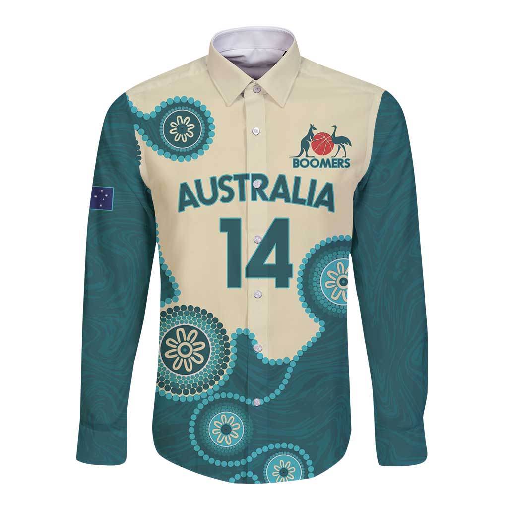 Custom Australia Boomers Long Sleeve Button Shirt Aboriginal With Marble Pattern - Cyan