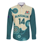 Custom Australia Boomers Long Sleeve Button Shirt Aboriginal With Marble Pattern - Cyan