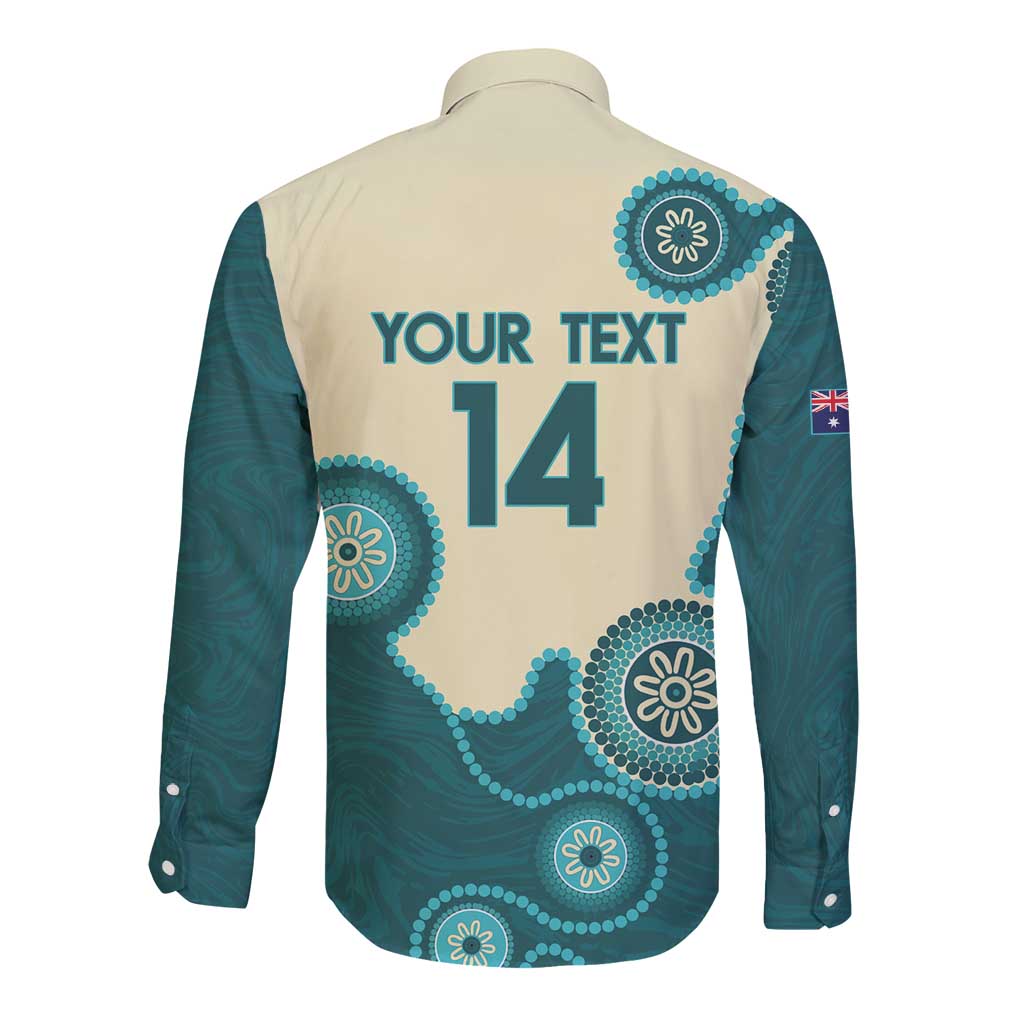 Custom Australia Boomers Long Sleeve Button Shirt Aboriginal With Marble Pattern - Cyan