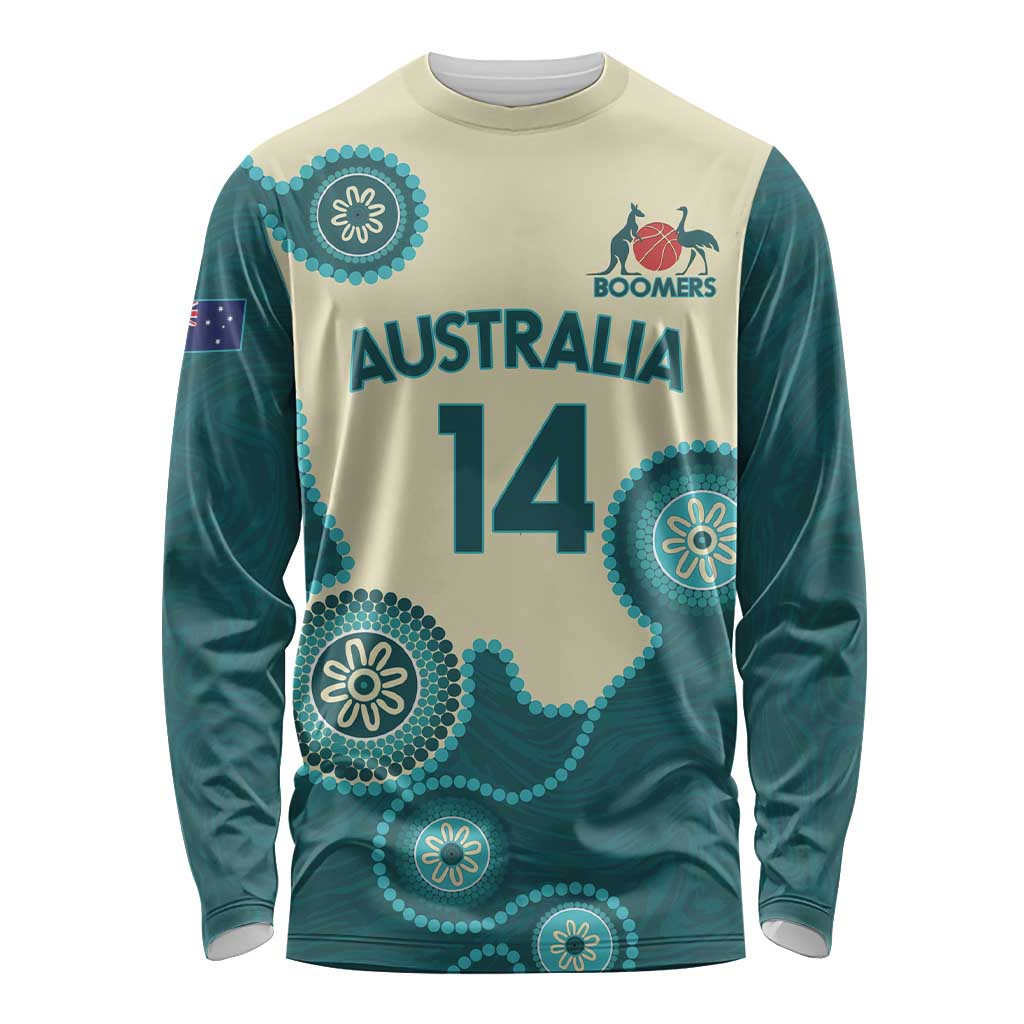 Custom Australia Boomers Long Sleeve Shirt Aboriginal With Marble Pattern - Cyan