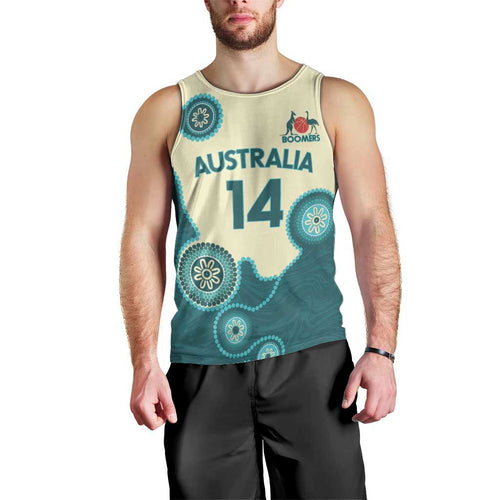 Custom Australia Boomers Men Tank Top Aboriginal With Marble Pattern - Cyan