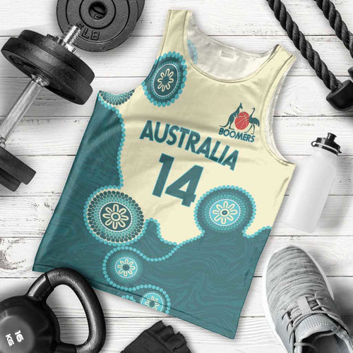 Custom Australia Boomers Men Tank Top Aboriginal With Marble Pattern - Cyan