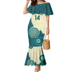 Custom Australia Boomers Mermaid Dress Aboriginal With Marble Pattern - Cyan