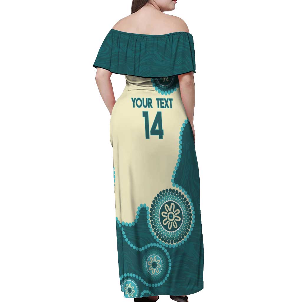 Custom Australia Boomers Off Shoulder Maxi Dress Aboriginal With Marble Pattern - Cyan