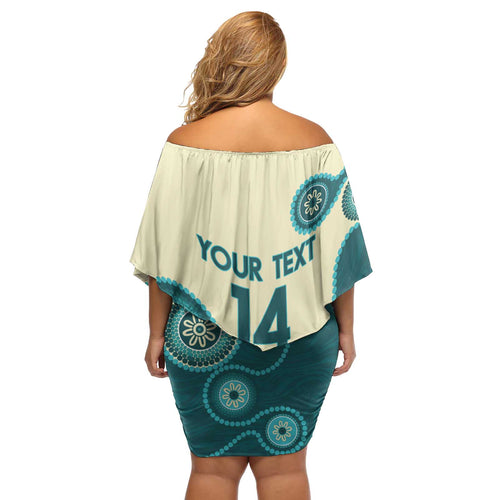 Custom Australia Boomers Off Shoulder Short Dress Aboriginal With Marble Pattern - Cyan