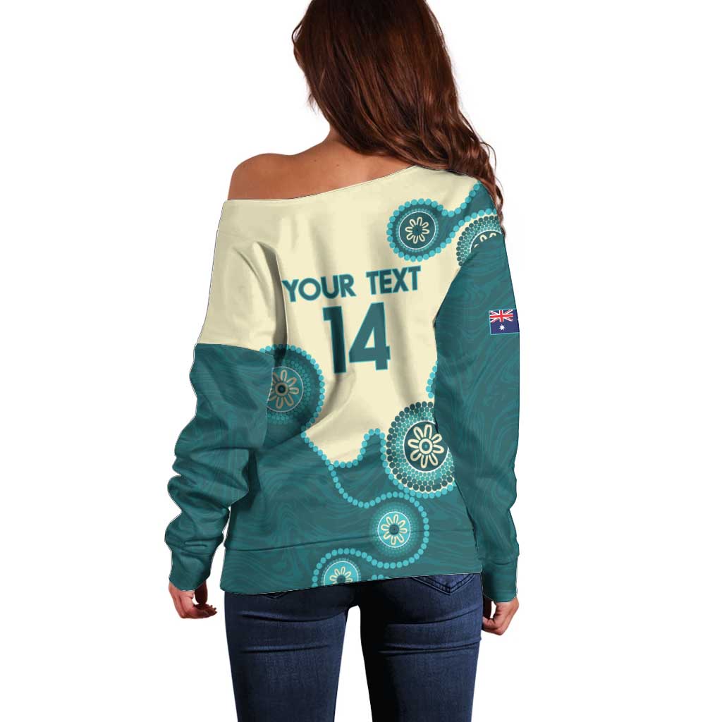 Custom Australia Boomers Off Shoulder Sweater Aboriginal With Marble Pattern - Cyan