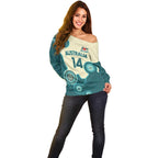 Custom Australia Boomers Off Shoulder Sweater Aboriginal With Marble Pattern - Cyan