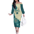 Custom Australia Boomers Off The Shoulder Long Sleeve Dress Aboriginal With Marble Pattern - Cyan