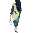 Custom Australia Boomers Off The Shoulder Long Sleeve Dress Aboriginal With Marble Pattern - Cyan