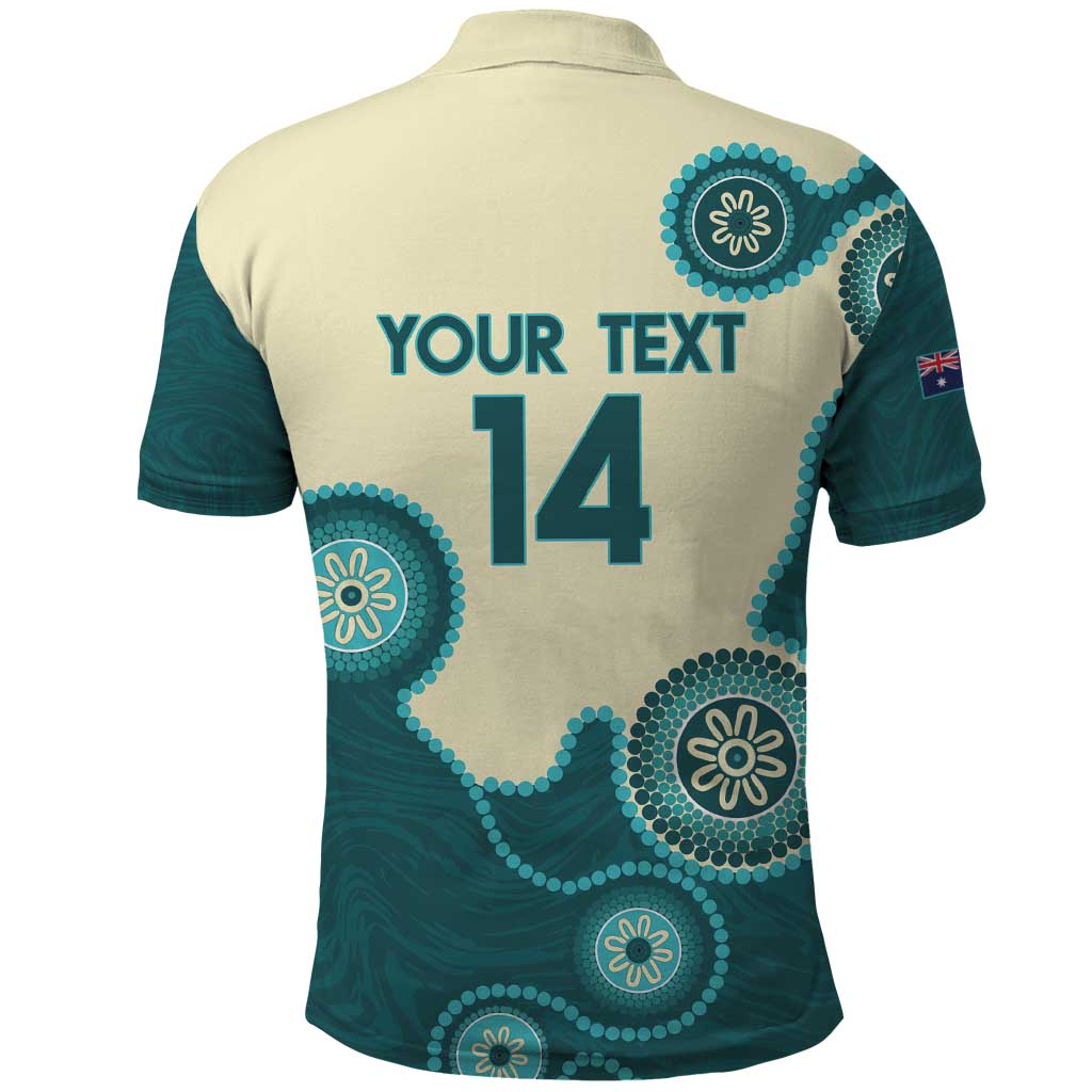 Custom Australia Boomers Polo Shirt Aboriginal With Marble Pattern - Cyan