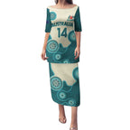 Custom Australia Boomers Puletasi Aboriginal With Marble Pattern - Cyan