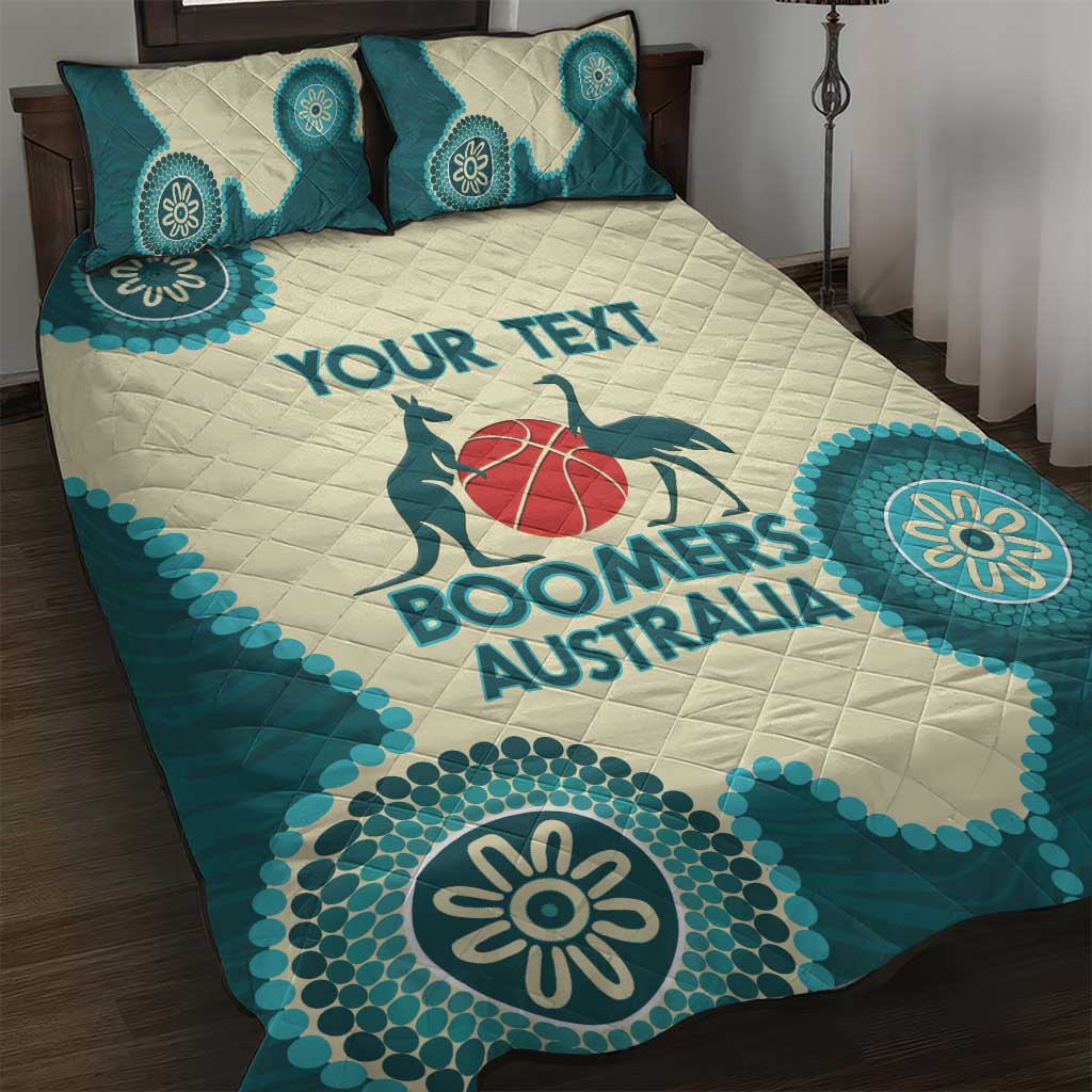 Custom Australia Boomers Quilt Bed Set Aboriginal With Marble Pattern - Cyan