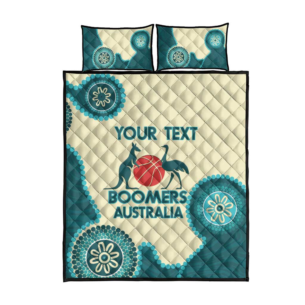Custom Australia Boomers Quilt Bed Set Aboriginal With Marble Pattern - Cyan