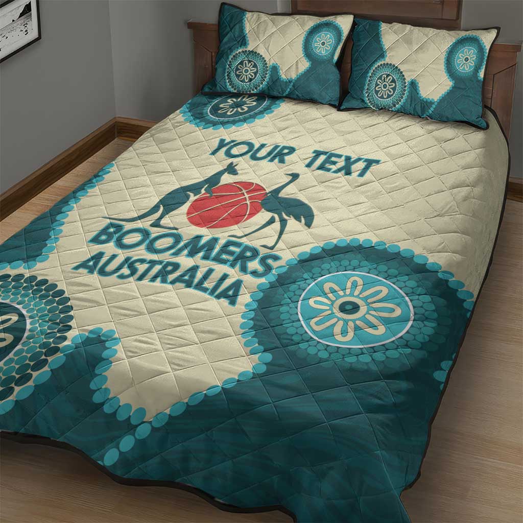 Custom Australia Boomers Quilt Bed Set Aboriginal With Marble Pattern - Cyan