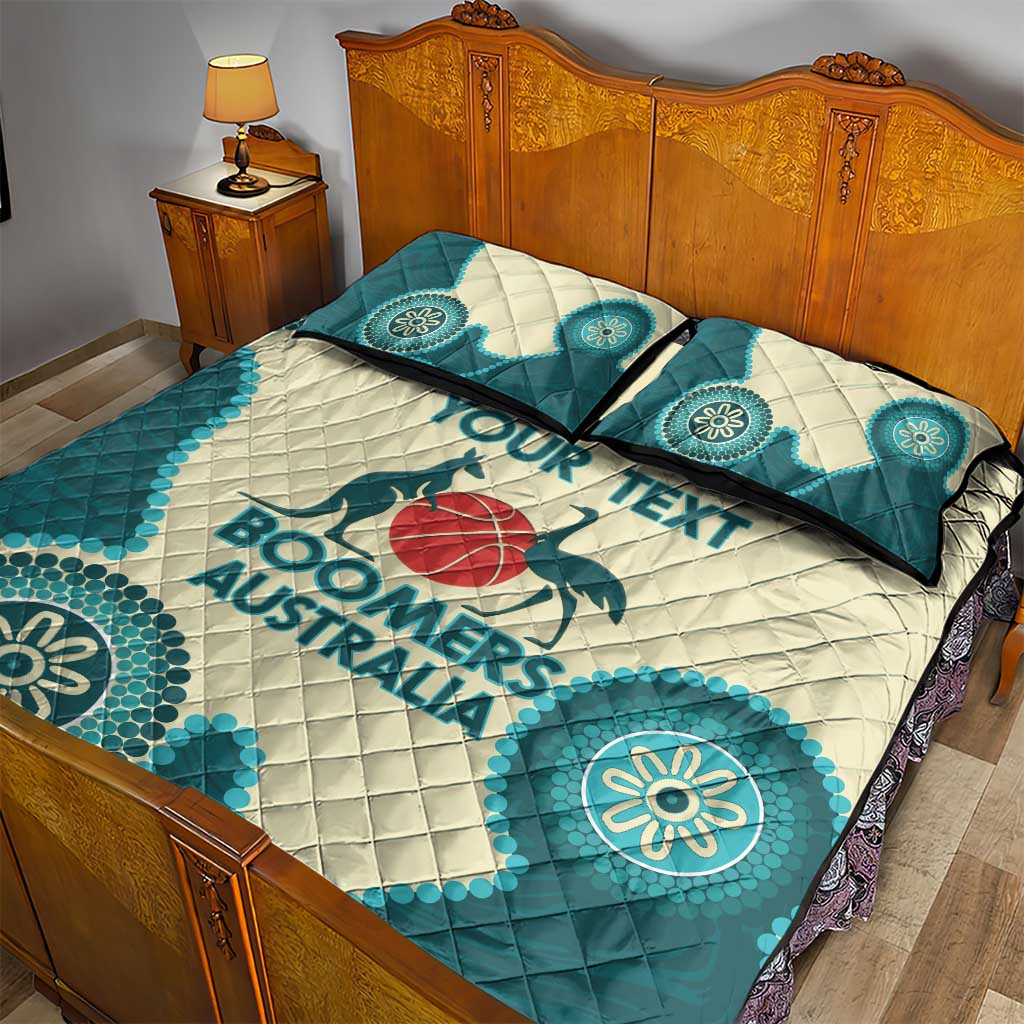 Custom Australia Boomers Quilt Bed Set Aboriginal With Marble Pattern - Cyan