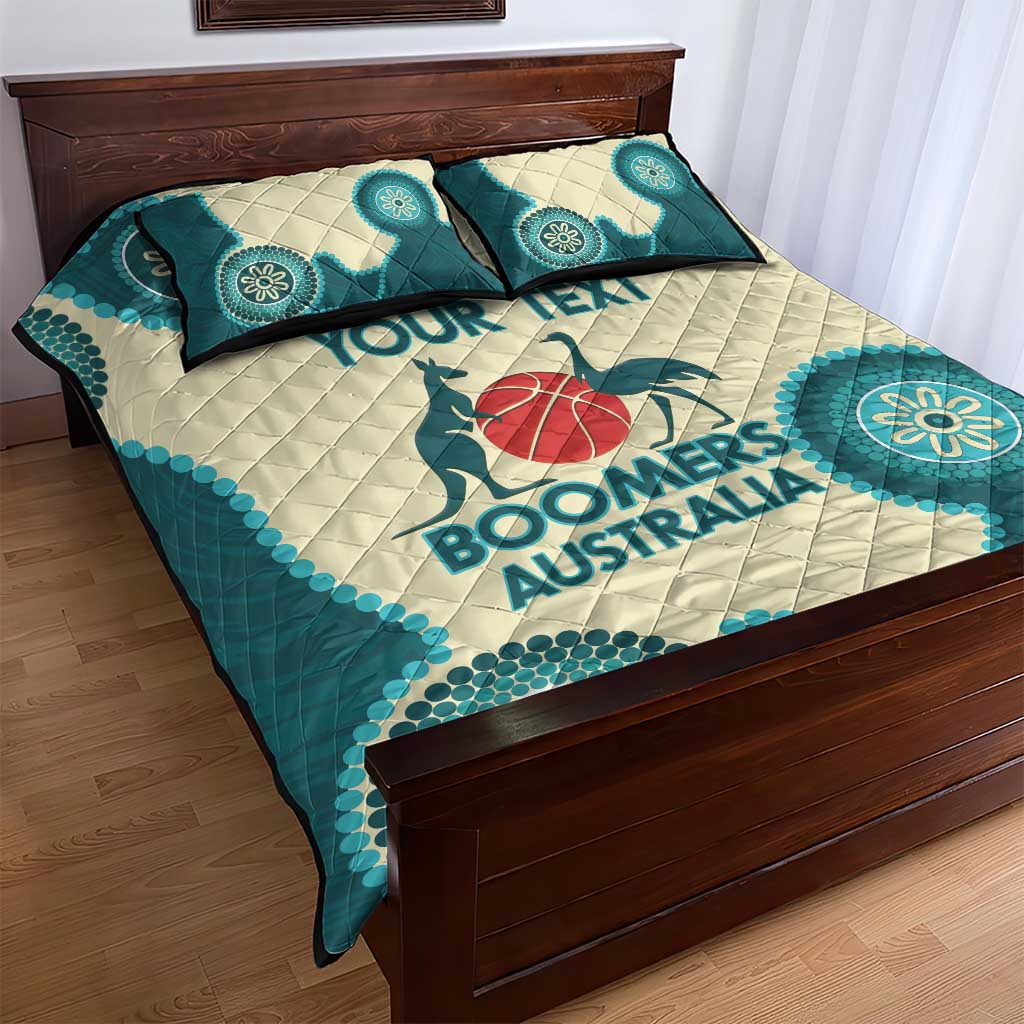 Custom Australia Boomers Quilt Bed Set Aboriginal With Marble Pattern - Cyan