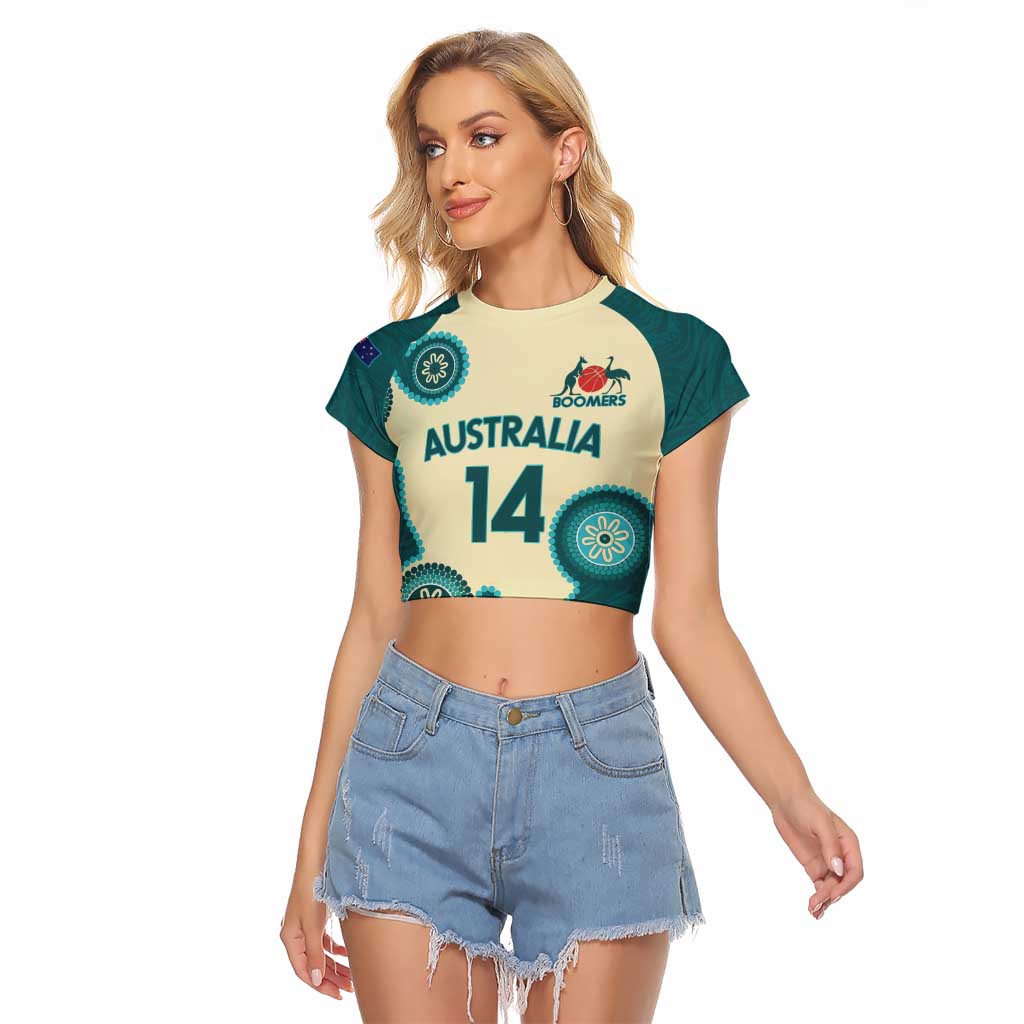 Custom Australia Boomers Raglan Cropped T Shirt Aboriginal With Marble Pattern - Cyan