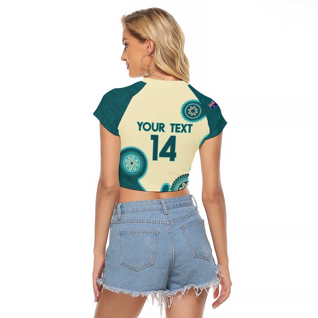 Custom Australia Boomers Raglan Cropped T Shirt Aboriginal With Marble Pattern - Cyan