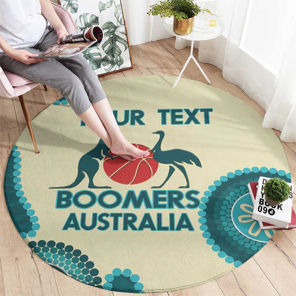 Custom Australia Boomers Round Carpet Aboriginal With Marble Pattern - Cyan