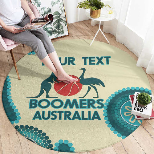 Custom Australia Boomers Round Carpet Aboriginal With Marble Pattern - Cyan