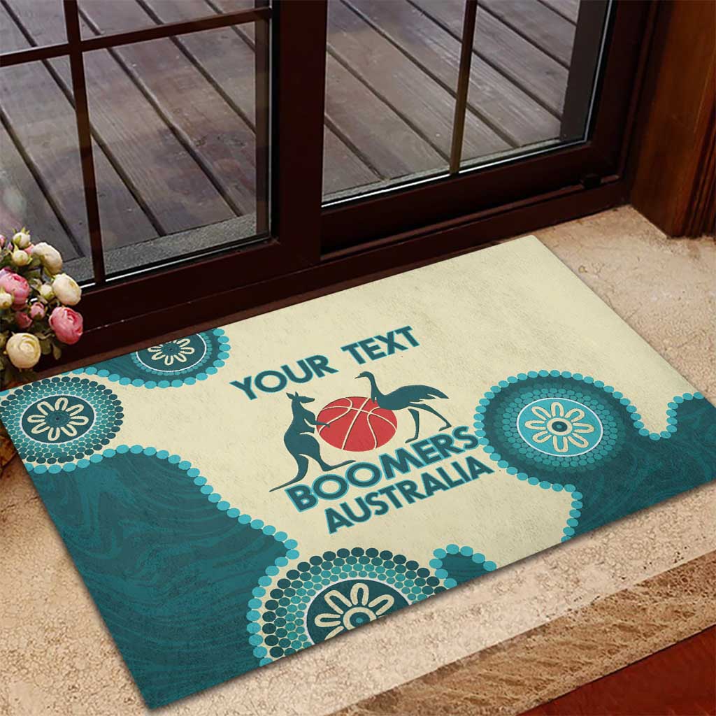 Custom Australia Boomers Rubber Doormat Aboriginal With Marble Pattern - Cyan