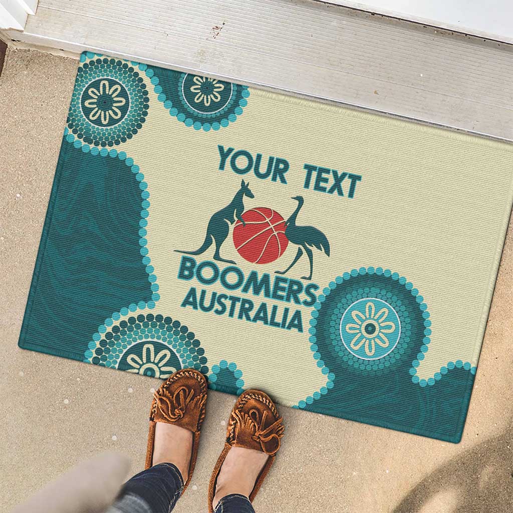 Custom Australia Boomers Rubber Doormat Aboriginal With Marble Pattern - Cyan