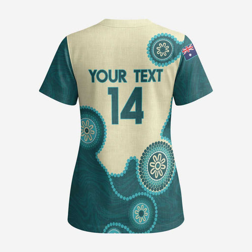 Custom Australia Boomers Scrub Top Aboriginal With Marble Pattern - Cyan - Aussie Hoodie