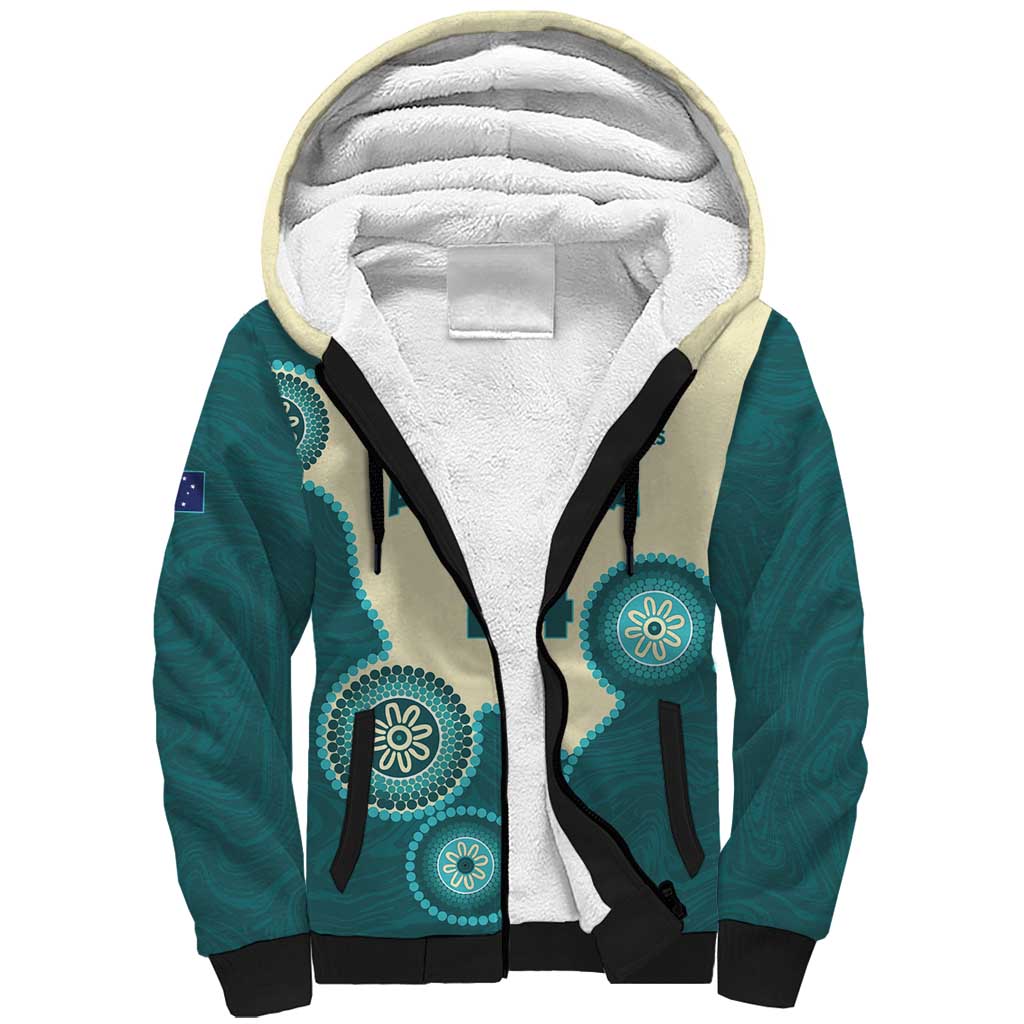 Custom Australia Boomers Sherpa Hoodie Aboriginal With Marble Pattern - Cyan