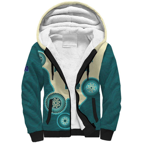 Custom Australia Boomers Sherpa Hoodie Aboriginal With Marble Pattern - Cyan
