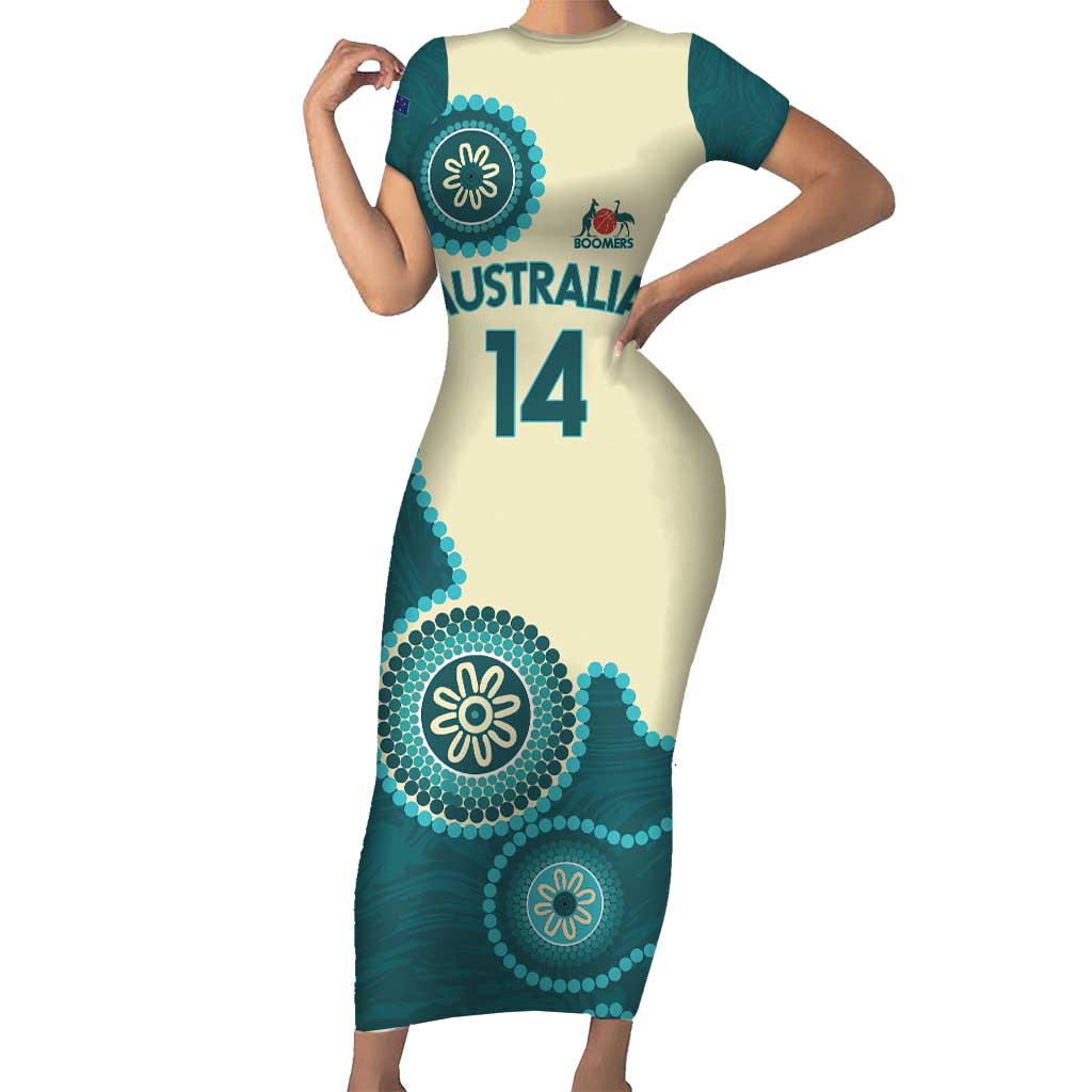 Custom Australia Boomers Short Sleeve Bodycon Dress Aboriginal With Marble Pattern - Cyan