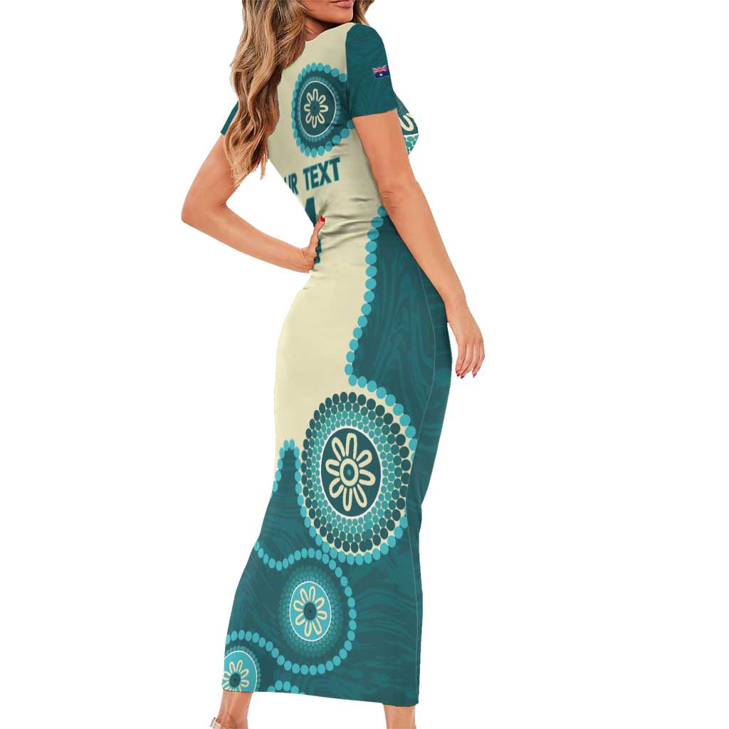 Custom Australia Boomers Short Sleeve Bodycon Dress Aboriginal With Marble Pattern - Cyan