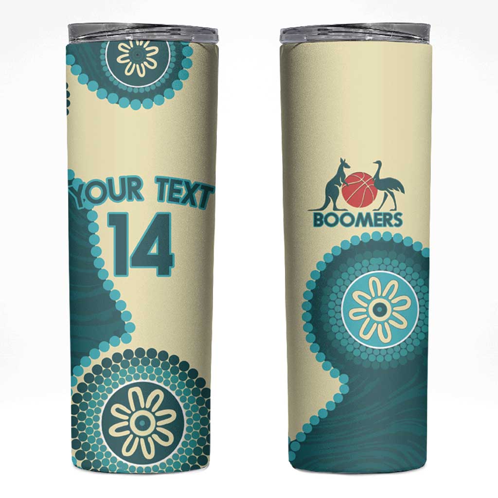 Custom Australia Boomers Skinny Tumbler Aboriginal With Marble Pattern - Cyan