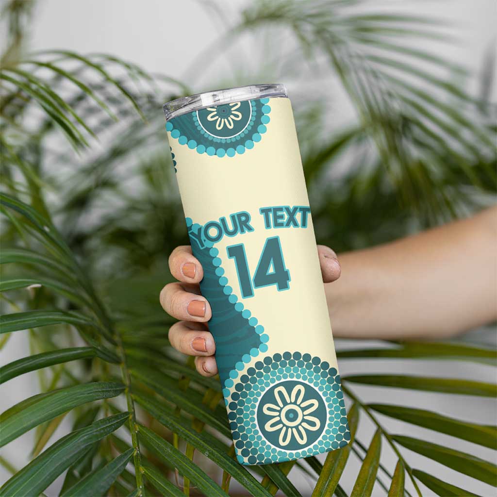 Custom Australia Boomers Skinny Tumbler Aboriginal With Marble Pattern - Cyan