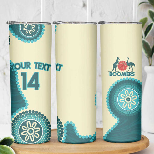 Custom Australia Boomers Skinny Tumbler Aboriginal With Marble Pattern - Cyan