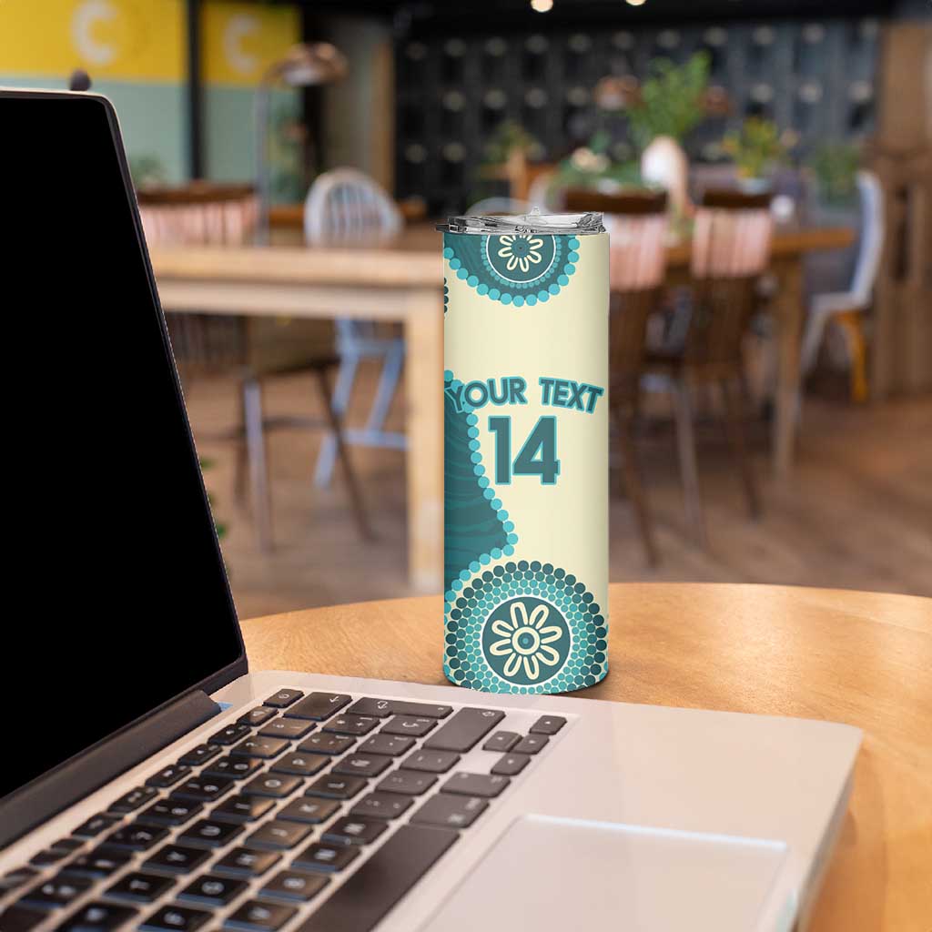 Custom Australia Boomers Skinny Tumbler Aboriginal With Marble Pattern - Cyan