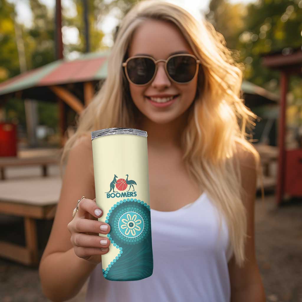 Custom Australia Boomers Skinny Tumbler Aboriginal With Marble Pattern - Cyan