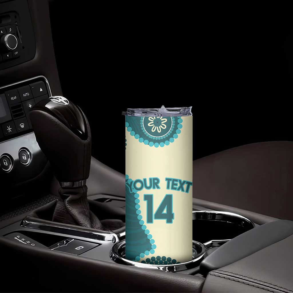 Custom Australia Boomers Skinny Tumbler Aboriginal With Marble Pattern - Cyan