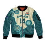 Custom Australia Boomers Sleeve Zip Bomber Jacket Aboriginal With Marble Pattern - Cyan
