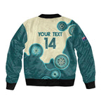 Custom Australia Boomers Sleeve Zip Bomber Jacket Aboriginal With Marble Pattern - Cyan