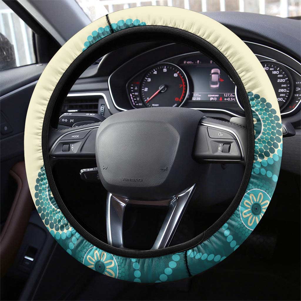 Australia Boomers Steering Wheel Cover Aboriginal With Marble Pattern - Cyan