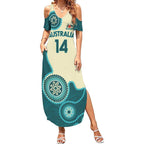 Custom Australia Boomers Summer Maxi Dress Aboriginal With Marble Pattern - Cyan