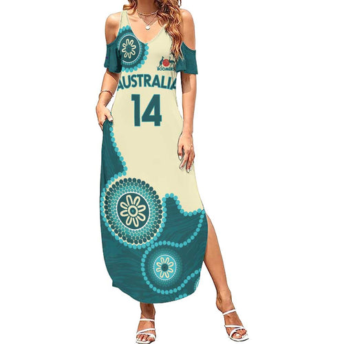 Custom Australia Boomers Summer Maxi Dress Aboriginal With Marble Pattern - Cyan