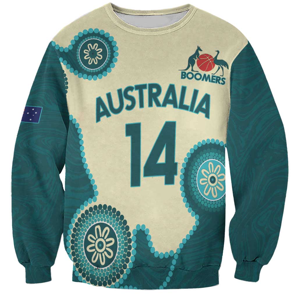 Custom Australia Boomers Sweatshirt Aboriginal With Marble Pattern - Cyan