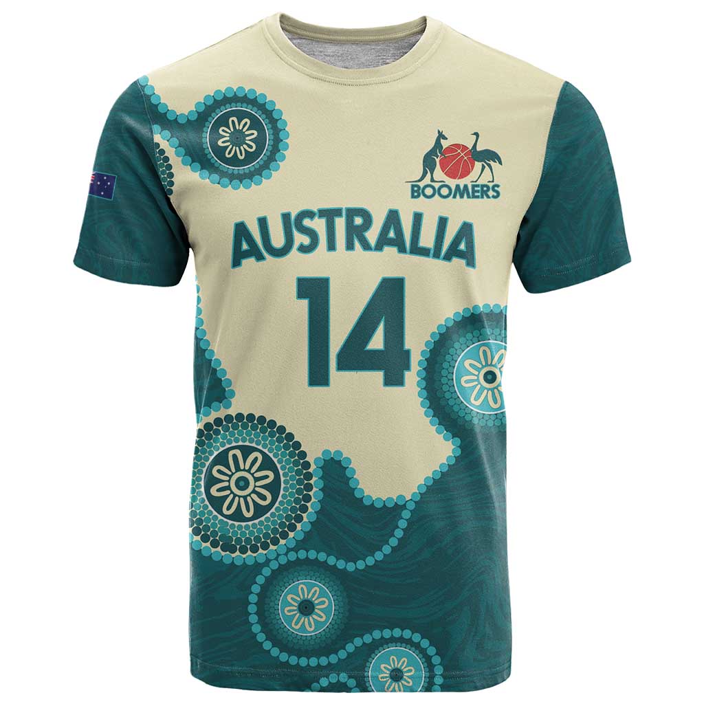 Custom Australia Boomers T Shirt Aboriginal With Marble Pattern - Cyan