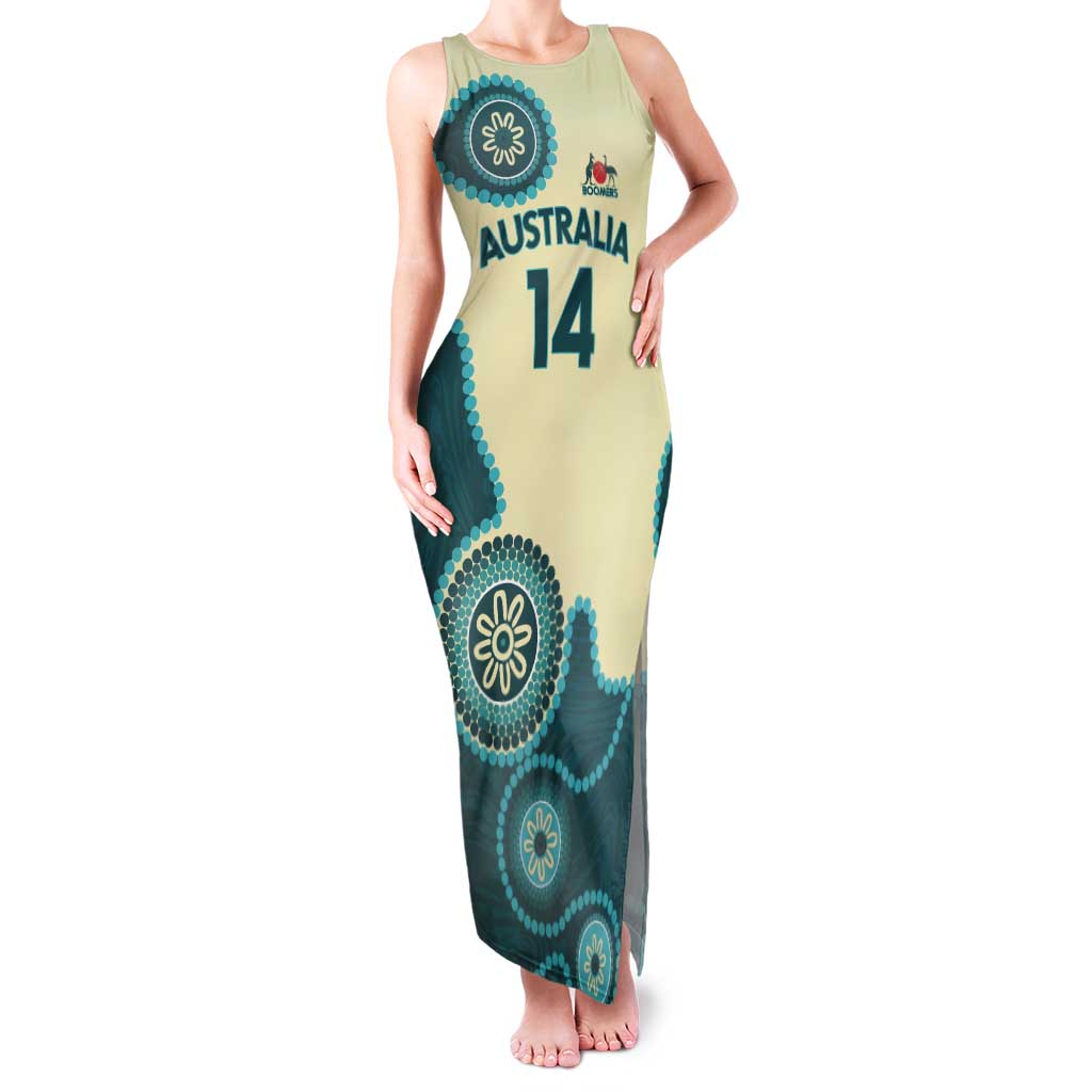 Custom Australia Boomers Tank Maxi Dress Aboriginal With Marble Pattern - Cyan