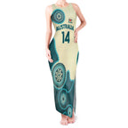 Custom Australia Boomers Tank Maxi Dress Aboriginal With Marble Pattern - Cyan