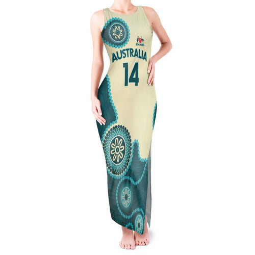 Custom Australia Boomers Tank Maxi Dress Aboriginal With Marble Pattern - Cyan