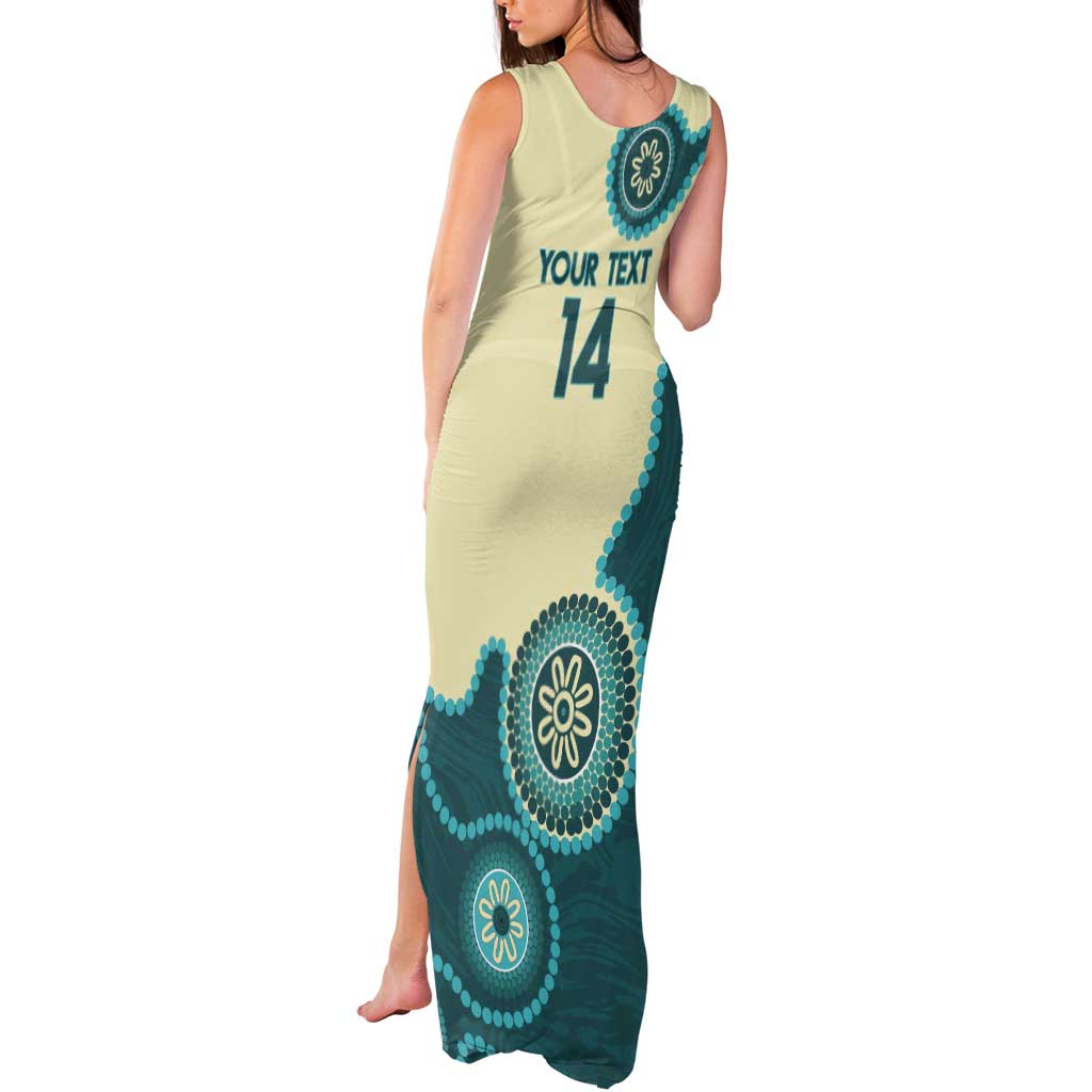 Custom Australia Boomers Tank Maxi Dress Aboriginal With Marble Pattern - Cyan