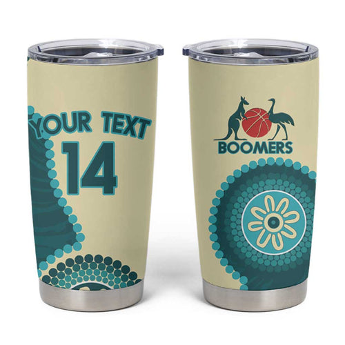 Custom Australia Boomers Tumbler Cup Aboriginal With Marble Pattern - Cyan